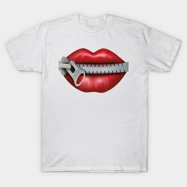 ZIPPED LIPS KAWAII DESIGN ANIME MOUTH SEXY KAOMOJI LIPS EMOTICON CARTOON T-Shirt by Chameleon Living